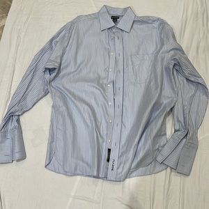 Dress shirt. French cuffs. 16 x 36. Wrinkle free. Blue and white stripes